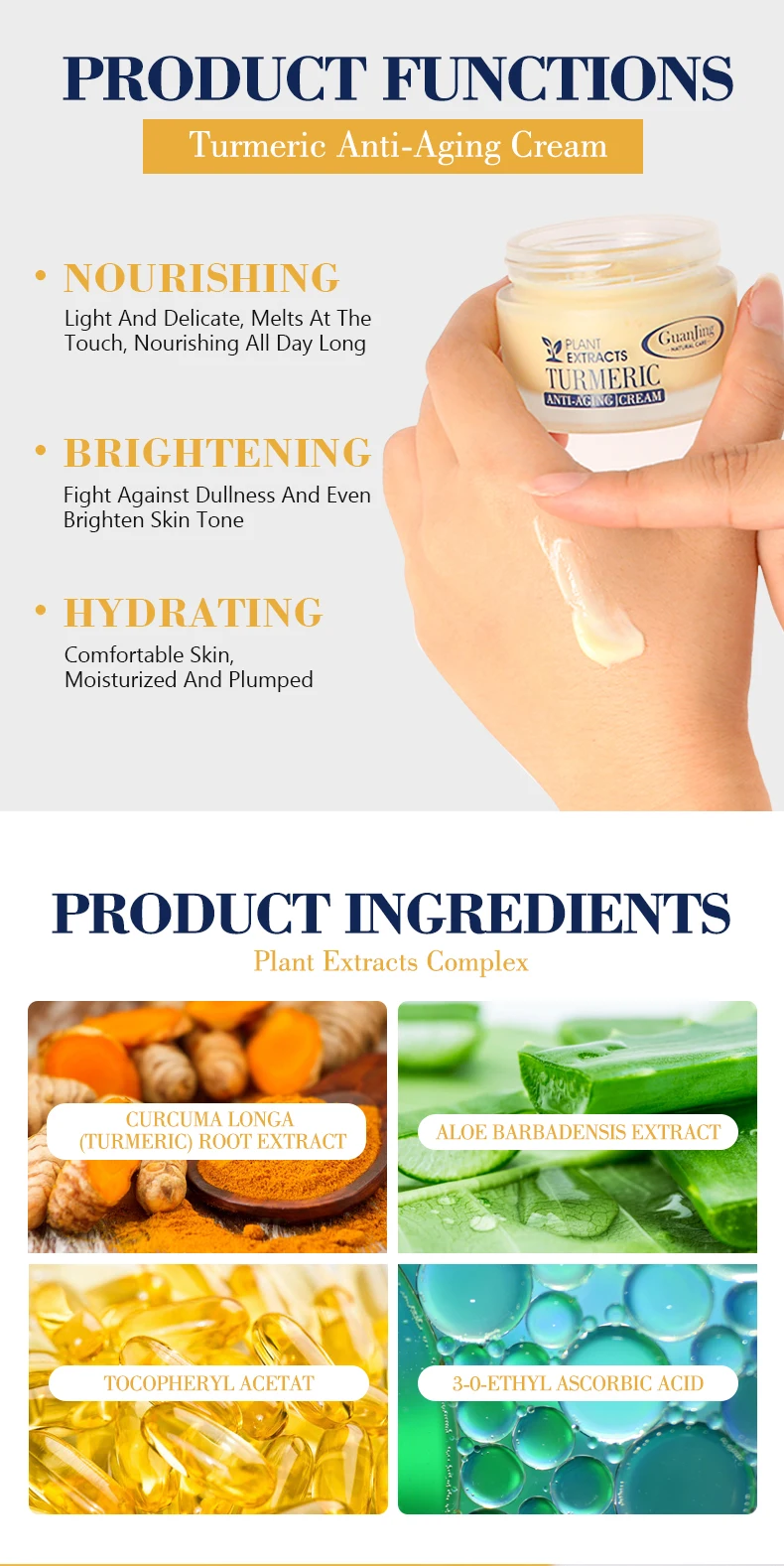 Custom Logo Face Cream Best Selling Black Skin Care Anti Acne Brightening Moisturizing Turmeric Face Cream