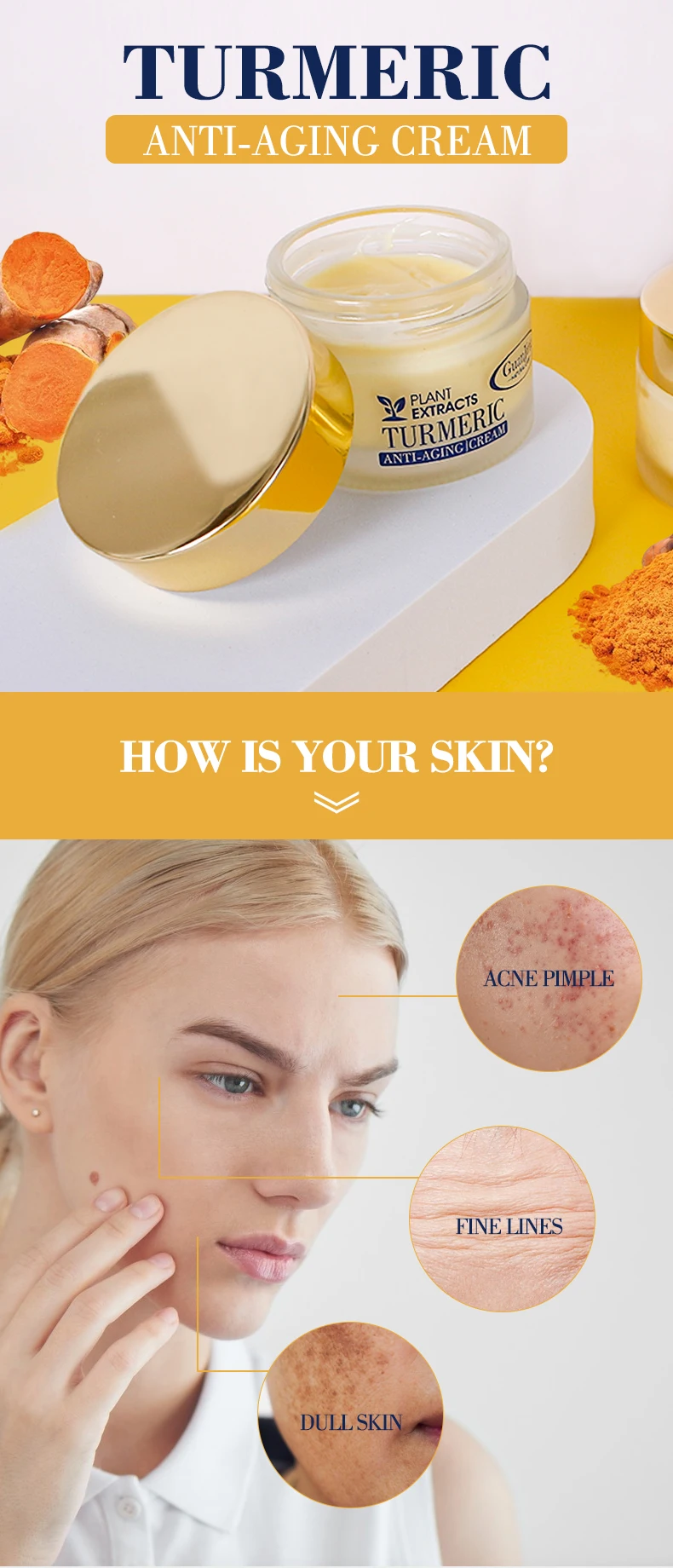 Custom Logo Face Cream Best Selling Black Skin Care Anti Acne Brightening Moisturizing Turmeric Face Cream