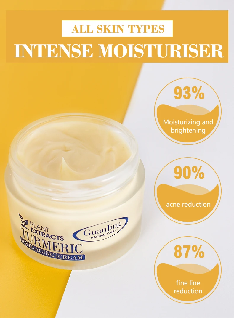 Custom Logo Face Cream Best Selling Black Skin Care Anti Acne Brightening Moisturizing Turmeric Face Cream